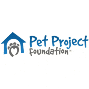 Logo of Pet Project Foundation featuring a blue house outline with a paw print inside and the text "Pet Project Foundation" in blue and gray.