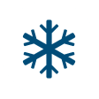 A blue snowflake icon on a white circular background.