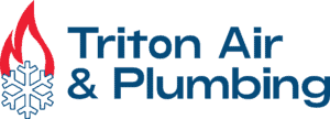 Logo of Triton Air & Plumbing with a red flame and blue snowflake design on the left.